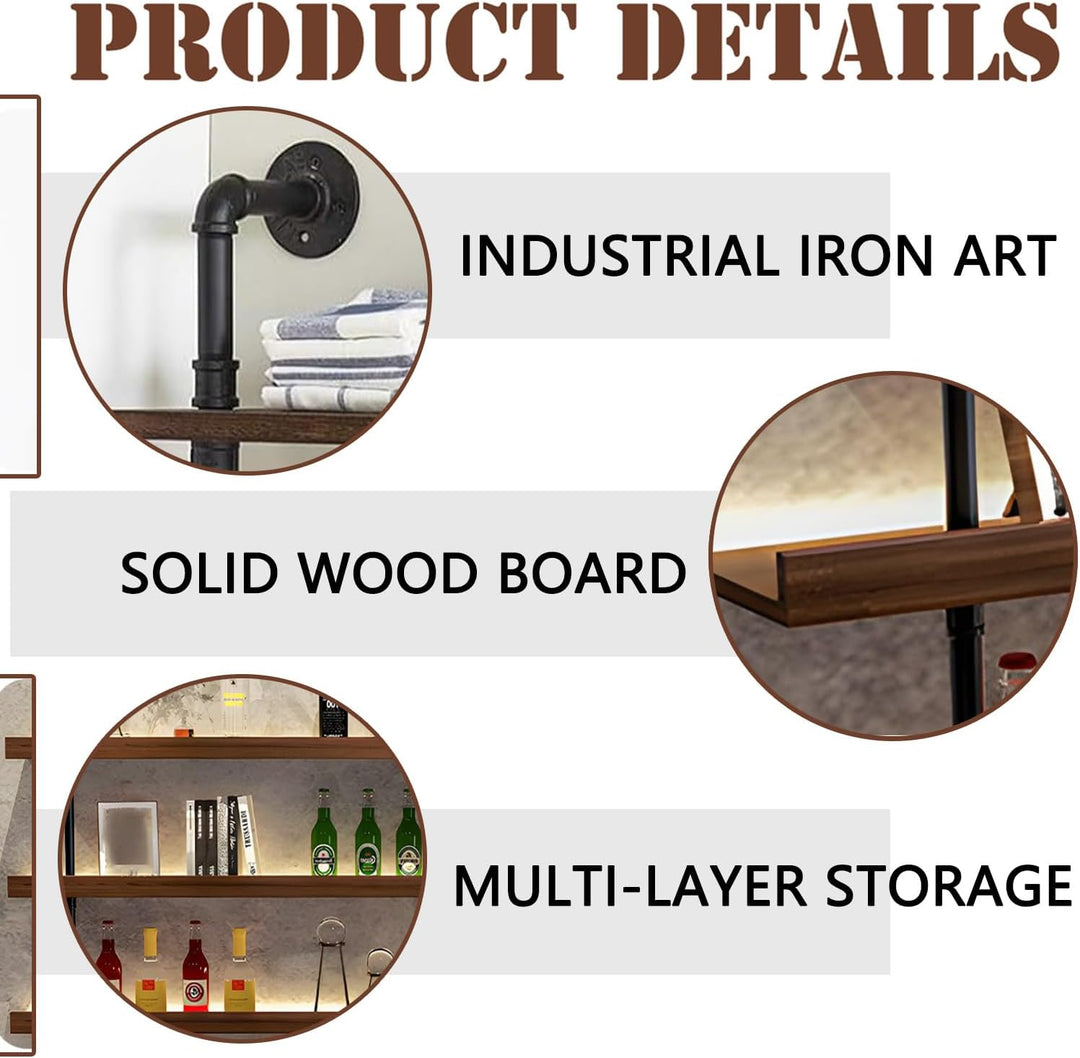 Weinregal Wand, Industrieller Massivholz Weinpareite Display Rack, 3 Ebenen Weinflaschenhalter Wandm