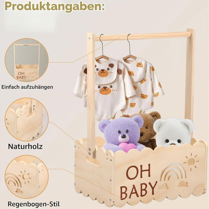 Babyparty Geschenk mit Griff,Holz Babyparty Kiste,34 * 22.8 * 17.5cm,Baby Aufbewahrungskorb,Dekorati