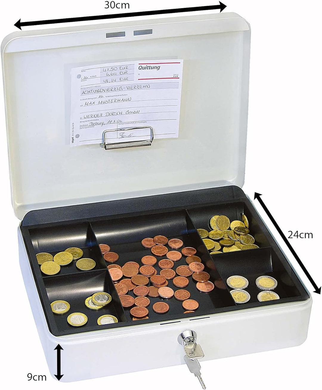 WEDO 145400H Geldkassette mit Geldnoten- und Belegeklammer, 5 -Fächer-Münzeinsatz, 30 x 24 x 9 cm) w