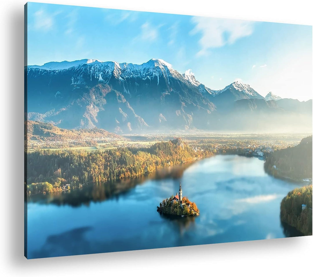 deyoli Bergsee in Slowenien Format: 100x70 als Leinwand, Motiv fertig gerahmt auf Echtholzrahmen, Ho