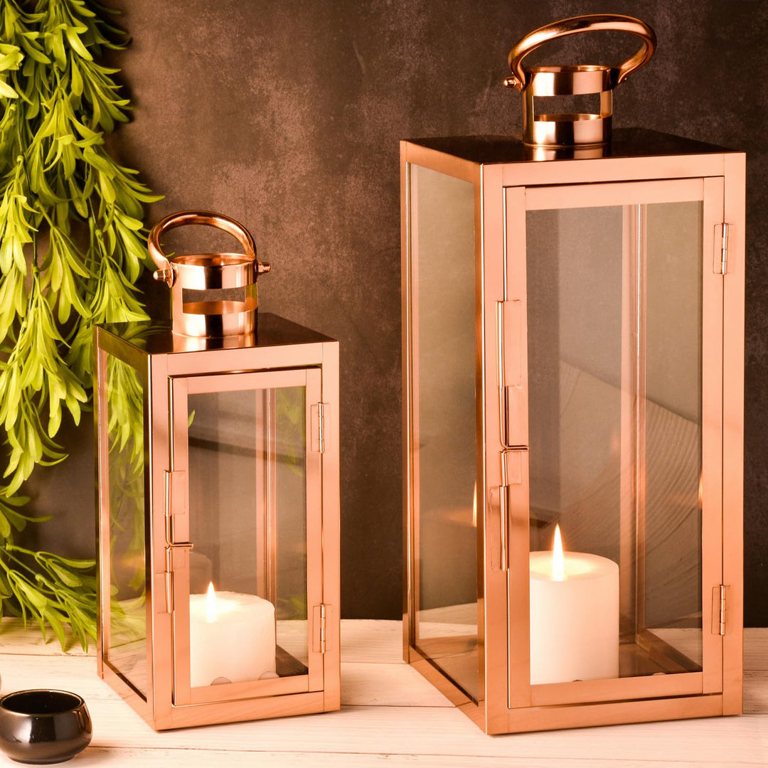 Marrakesch 2er Set Gartenlaterne Laterne 39cm &amp; 27,5cm | Laternen für Draussen Marra Kupfer modern a