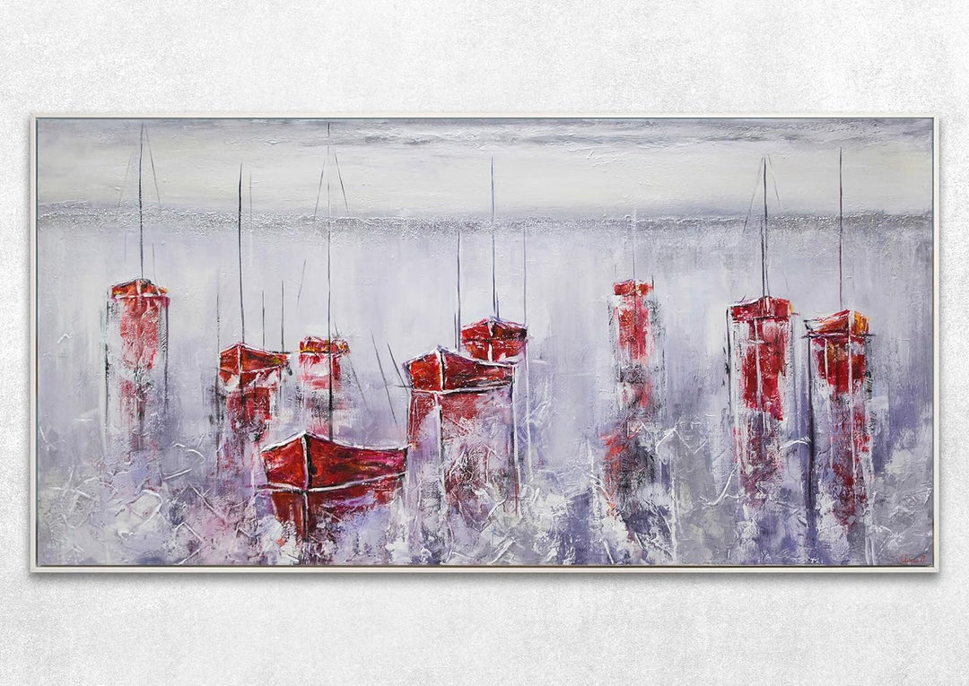 YS-Art Abstrakt Acryl Gemälde auf Leinwand handgemalt Stiller Hafen Wandbilder Wohnzimmer moderne Se