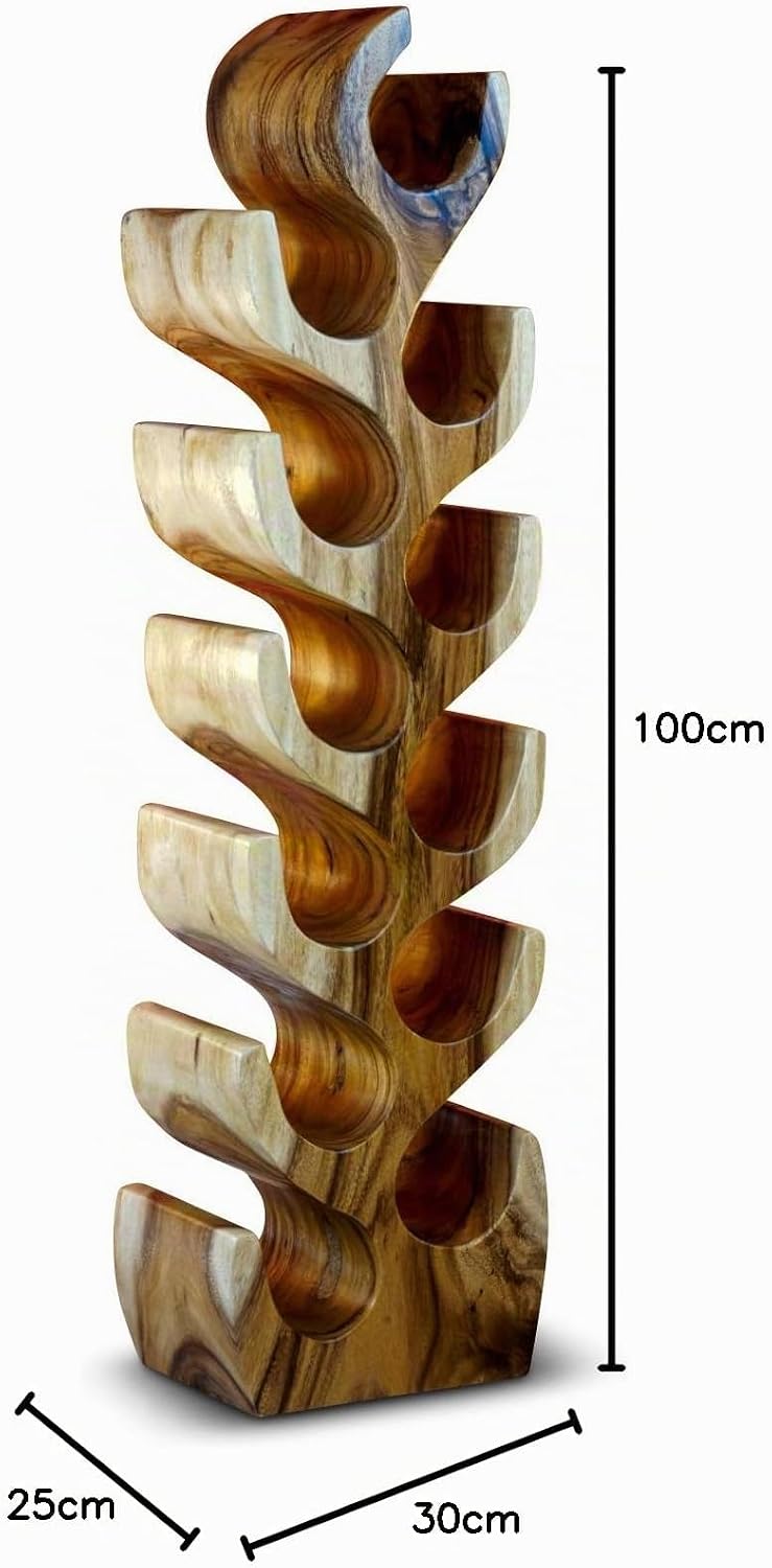 Kinaree XL Suar Weinregal für 12 Flaschen – Handgefertigtes Holzregal aus Massivholz – Dekoratives F