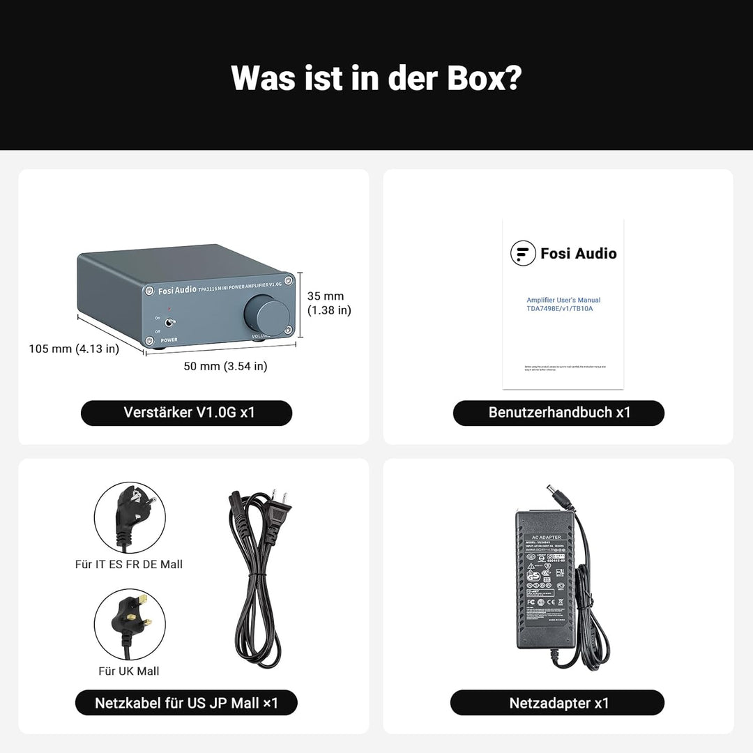 Fosi Audio V1.0G 2-Kanal-Stereo-Audio-Class-D-Verstärker Mini-Hi-Fi-Profi-Digital-Verstärker für Hei