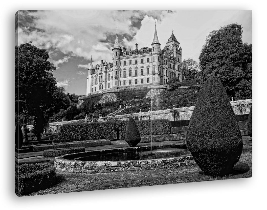deyoli edles Schloss in Schottland Format: 80x60 Effekt: Schwarz/Weiss als Leinwand, Motiv fertig ge
