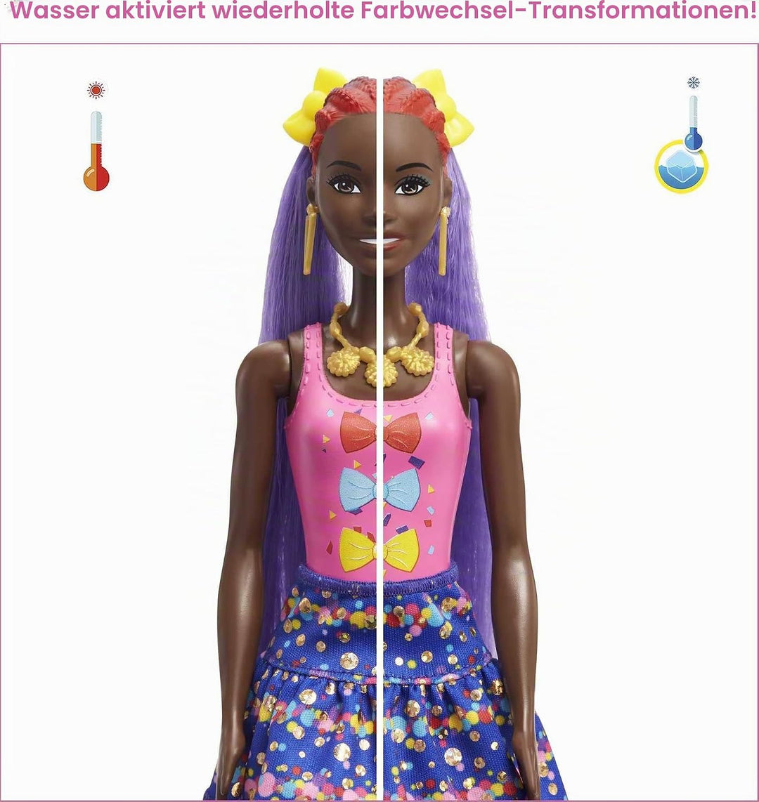 Barbie HBG40 - Color Reveal Bows Haarwechsel Puppe, Glitzerblau Spielset mit 25 Überraschungen rund