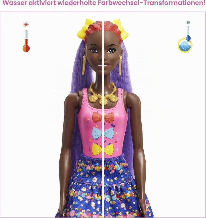 Barbie HBG40 - Color Reveal Bows Haarwechsel Puppe, Glitzerblau Spielset mit 25 Überraschungen rund