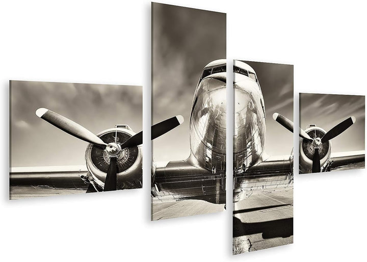 islandburner Bild auf Leinwand Retro Flugzeug Bilder Wandbilder Poster Leinwand 150x80cm - 4 Teile,