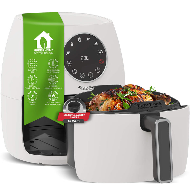 Heissluftfritteuse 3,5L NEU mit Silikoneinlage Airfyer für 0,3 kg Pommes Power 75-200°C 1300 W, 6 Pr