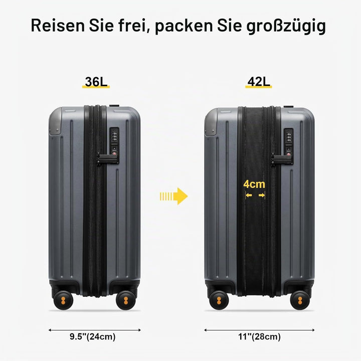 LEVEL8 Koffer Trolley Leicht Handgepäck Erweiterbar, 55cm, 36-42L | Hartschalenkoffer aus 100% Polyc