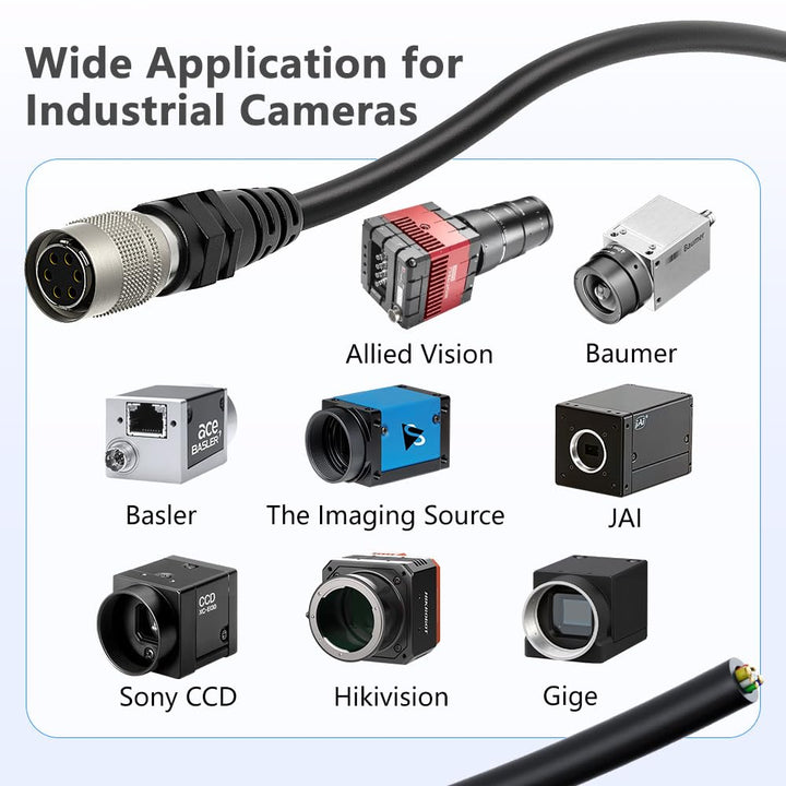 Alvin's Cable Hirose HR10A-7P-6S Kabel für Basler GIGE AVT für Sony CCD-Kamera, 5 m 5M Gerade, 5M Ge