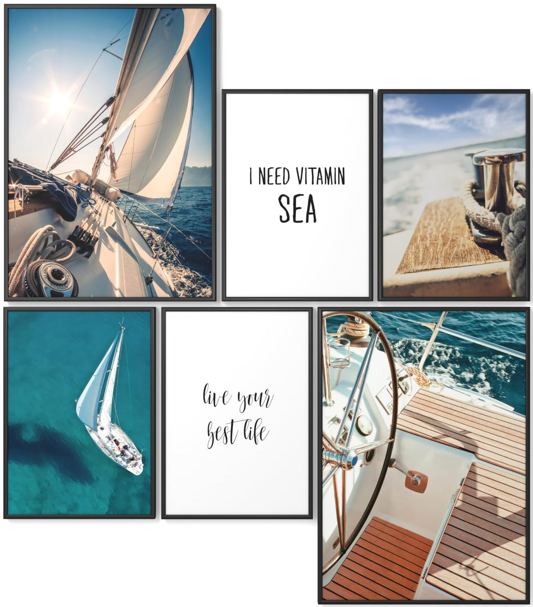 Papierschmiede® Mood Poster Set Segeln, Gerahmte Bilder (Rahmen: Farbe wählbar), Wohnzimmer Deko Sch