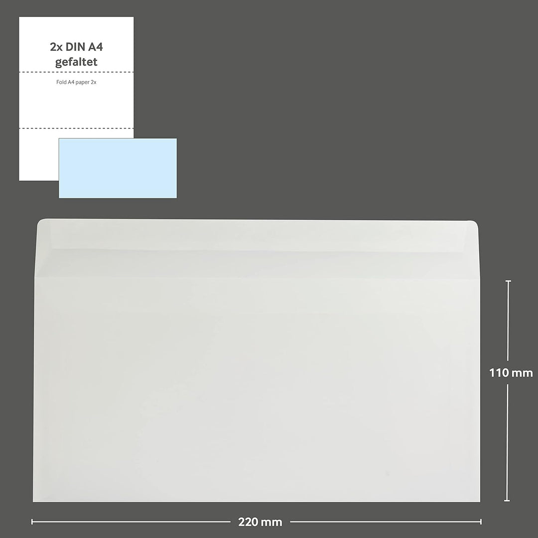 Transparente Briefumschläge, DIN lang (110 x 220 mm), Haftklebestreifen mit Abziehstreifen, 100 Stüc