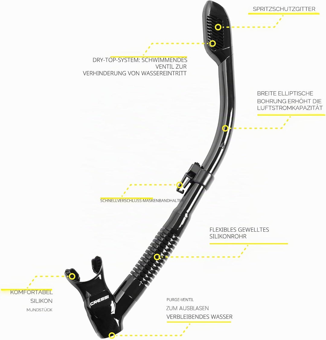 CRESSI Dry Snorkel - Unisex Premium Trockenschnorchel für Tauchen/Apnoe/Schnorcheln, Einheitsgrösse,