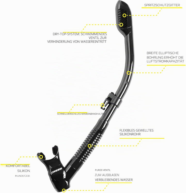 CRESSI Dry Snorkel - Unisex Premium Trockenschnorchel für Tauchen/Apnoe/Schnorcheln, Einheitsgrösse,