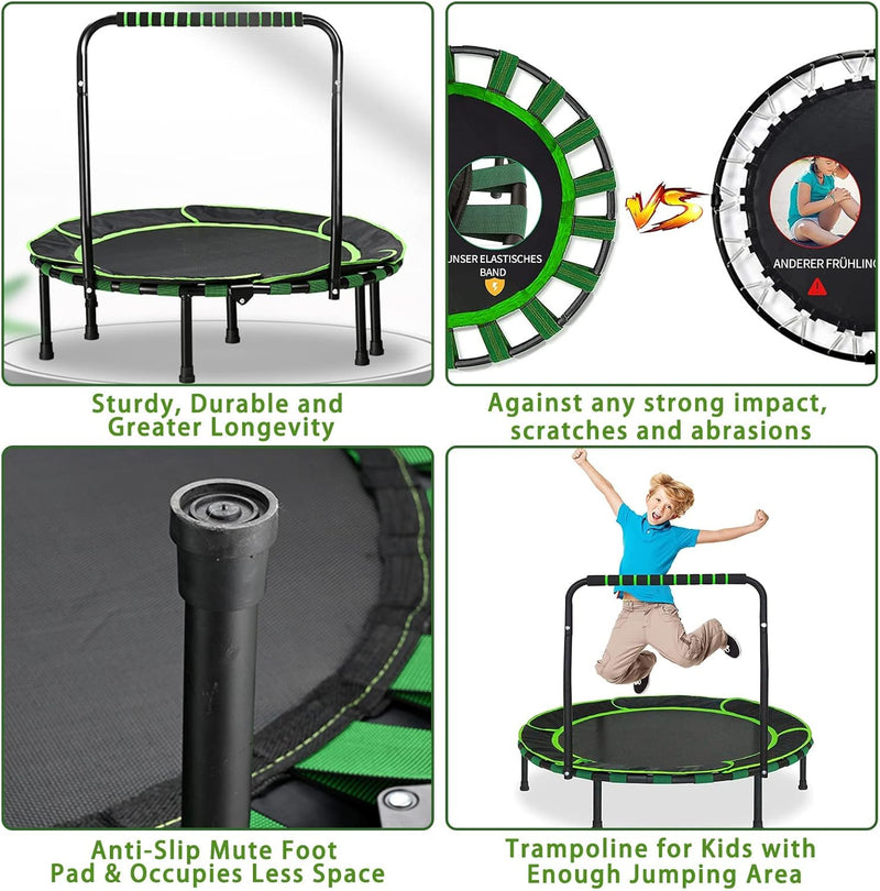 Trampolin für Kinder, Faltbares Mini Trampolin ab 3-6 Jahren mit Abnehmbarer Griff und Sicherem Pols