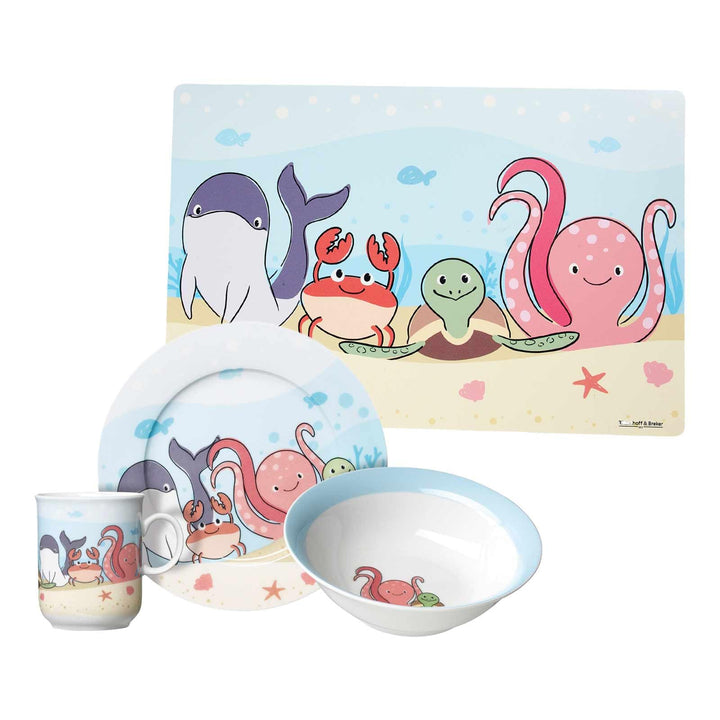 Ritzenhoff &amp; Breker Kindergeschirr Set mit Platzset Unterwasserwelt, 4-teilig, Bunt, Schale Becher T
