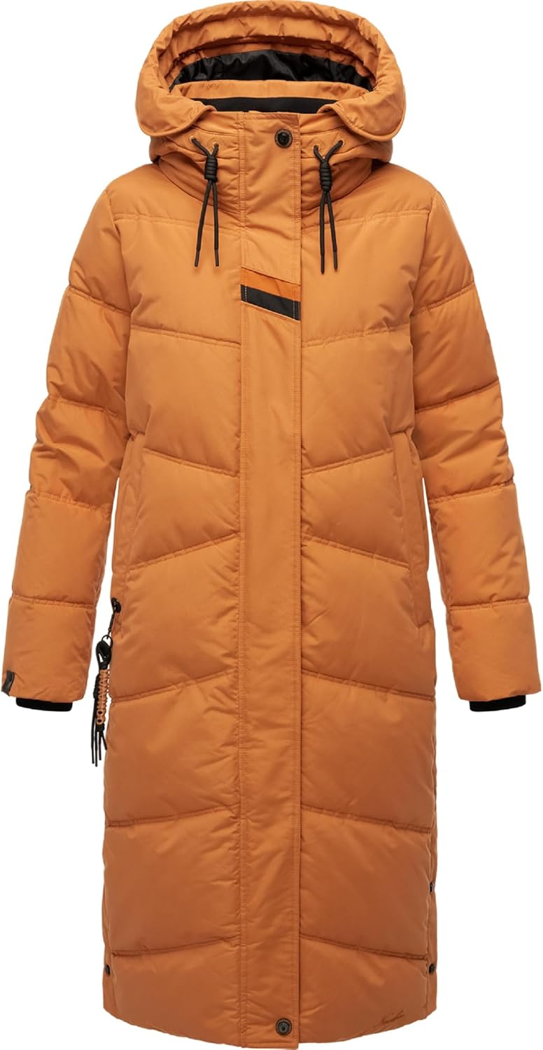 Navahoo Damen Wintermantel Warmer Steppmantel lang mit Kapuze Kuschelmausi S-XXL M Rusty Cinnamon, M