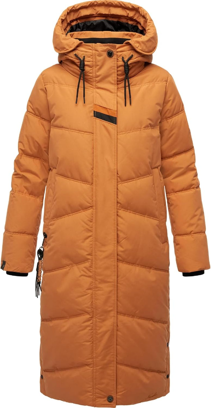 Navahoo Damen Wintermantel Warmer Steppmantel lang mit Kapuze Kuschelmausi S-XXL M Rusty Cinnamon, M