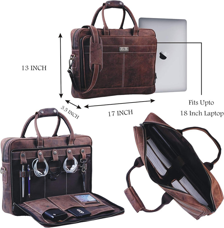 18 Zoll leather Laptop-Tasche für Männer: messenger Bag aus hochwertigem, weichem Leder Briefcase fü