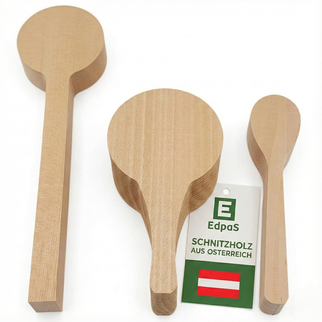 EdpaS Schnitzrohlinge Schnitzlöffel Gross aus Lindenholz – 2 Löffel-Rohlinge + 1 Kuksa-Rohling Schni