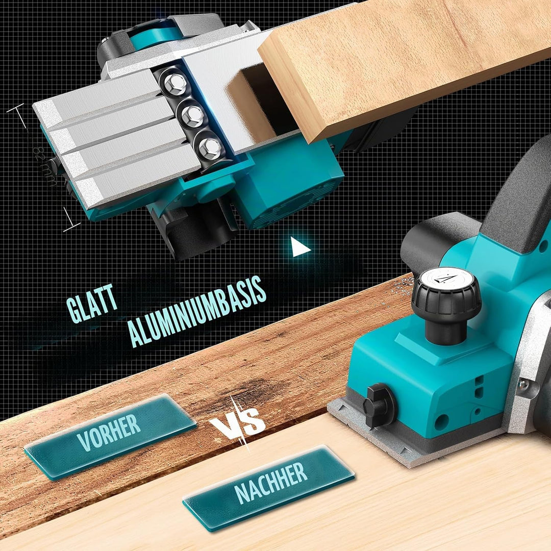 Ecarke Akku-Randhobel 750W für Makita 18V Batterie, bürstenloser Elektrohobel – 15000 U/min, 82mm Ho