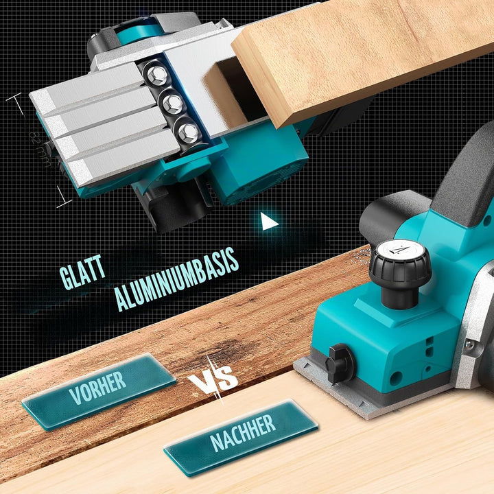 Ecarke Akku-Randhobel 750W für Makita 18V Batterie, bürstenloser Elektrohobel – 15000 U/min, 82mm Ho