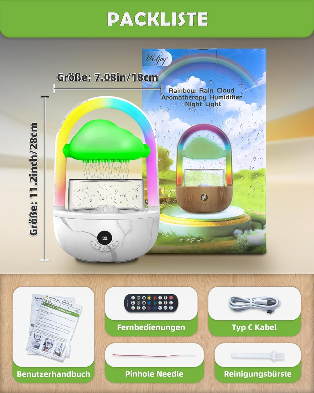 Regenwolken Luftbefeuchter Mit Regenbogenlicht, Weljoy Humidifier Mit Exklusive APP, Luftbefeuchter
