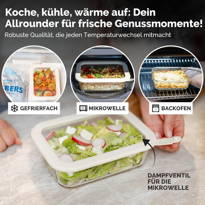 Frischhaltedosen Set 4x1020ml – Borosilikatglas, Glasbehälter luftdicht & mikrowellengeeignet, Meal