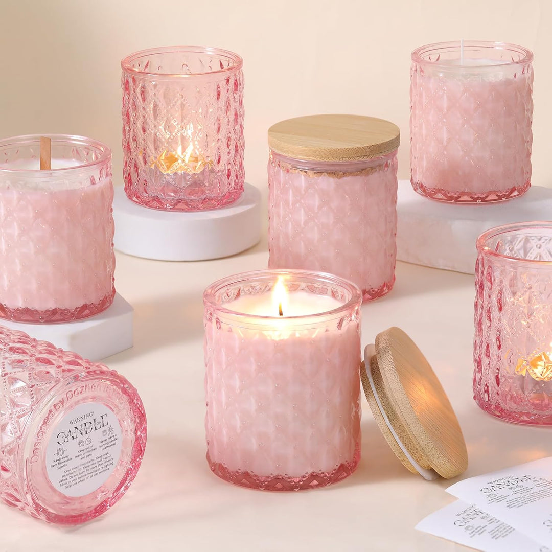 LETINE 6 Stück Kerzengläser, 200ml Rosa Kerzengläser mit Deckel, Kerzengläser zum Befüllen, Kerzengl
