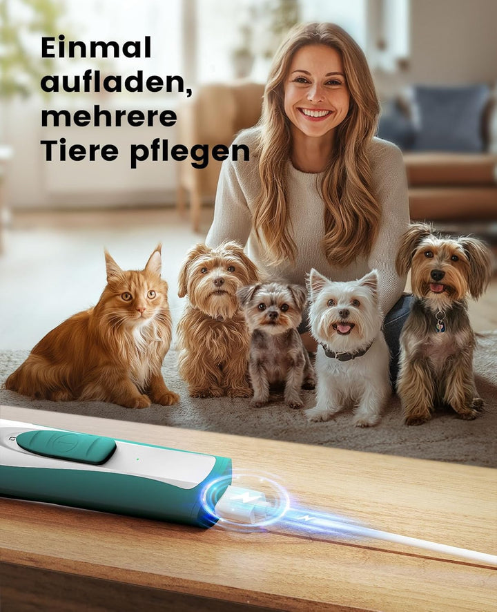 oneisall Pfotentrimmer für Hunde extra leise, Kabeloser Hundepfoten Trimmer mit LED-Licht, Wiederauf
