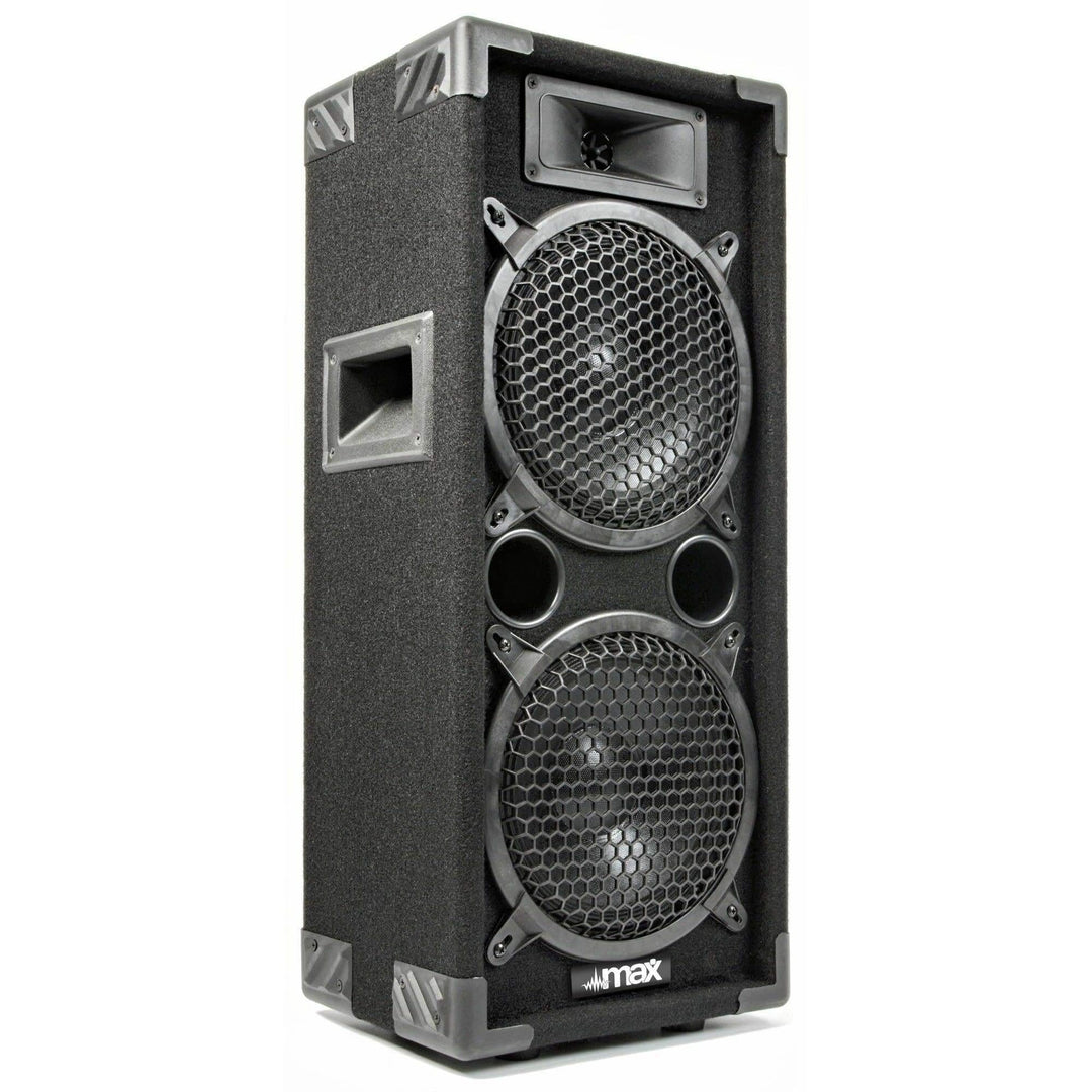 MAX MAX28 Passive PA Lautsprecher, 800 Watt Partybox mit Griffe, 2 x 8 Zoll Doppel-Tieftöner, Passiv