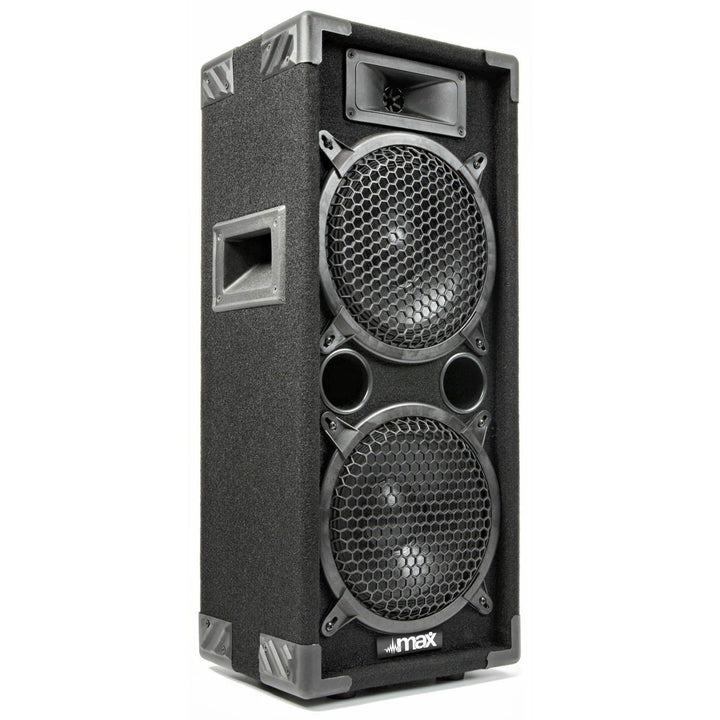 MAX MAX28 Passive PA Lautsprecher, 800 Watt Partybox mit Griffe, 2 x 8 Zoll Doppel-Tieftöner, Passiv