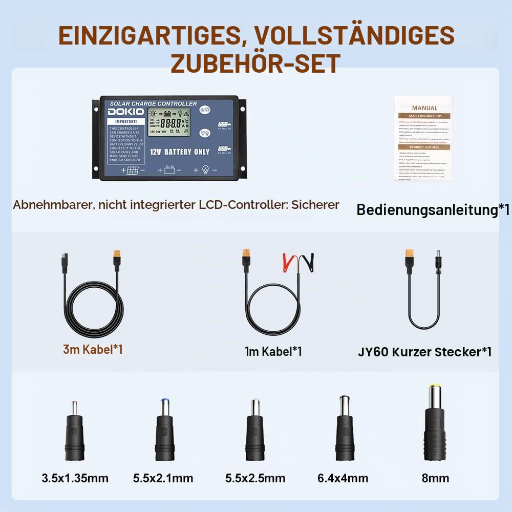 DOKIO 200W 18V Faltbar Solar Panel Kit Monokristallines Mit Solarladeregler Und PV-Kabel (Für 12V Kf