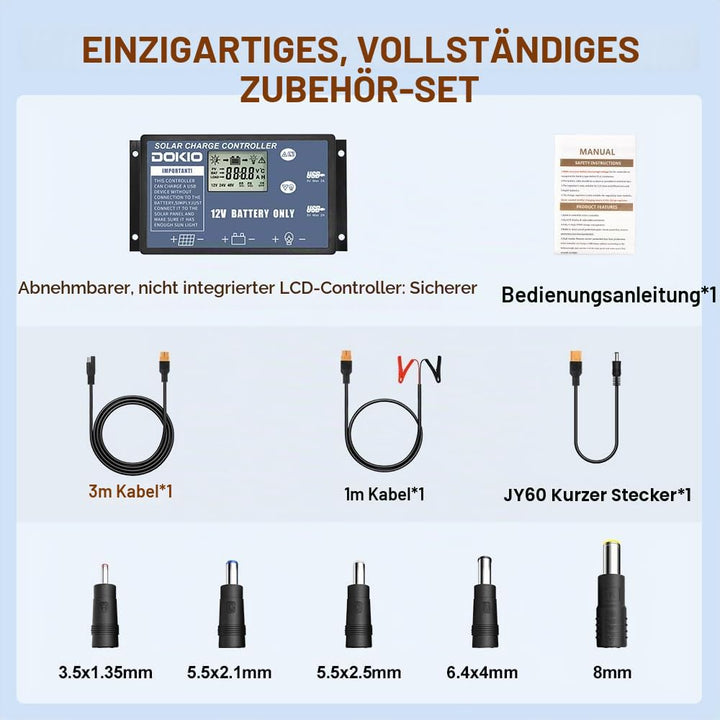 DOKIO 200W 18V Faltbar Solar Panel Kit Monokristallines Mit Solarladeregler Und PV-Kabel (Für 12V Kf
