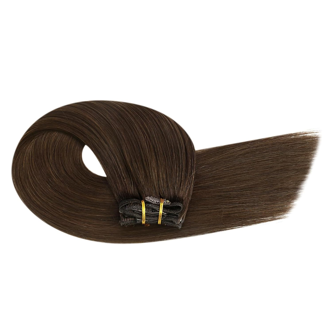 Ugeat Echthaar Clip in Extensions Schokobraun Clip Extensions Echthaar 30cm Clip in Extensions Braun