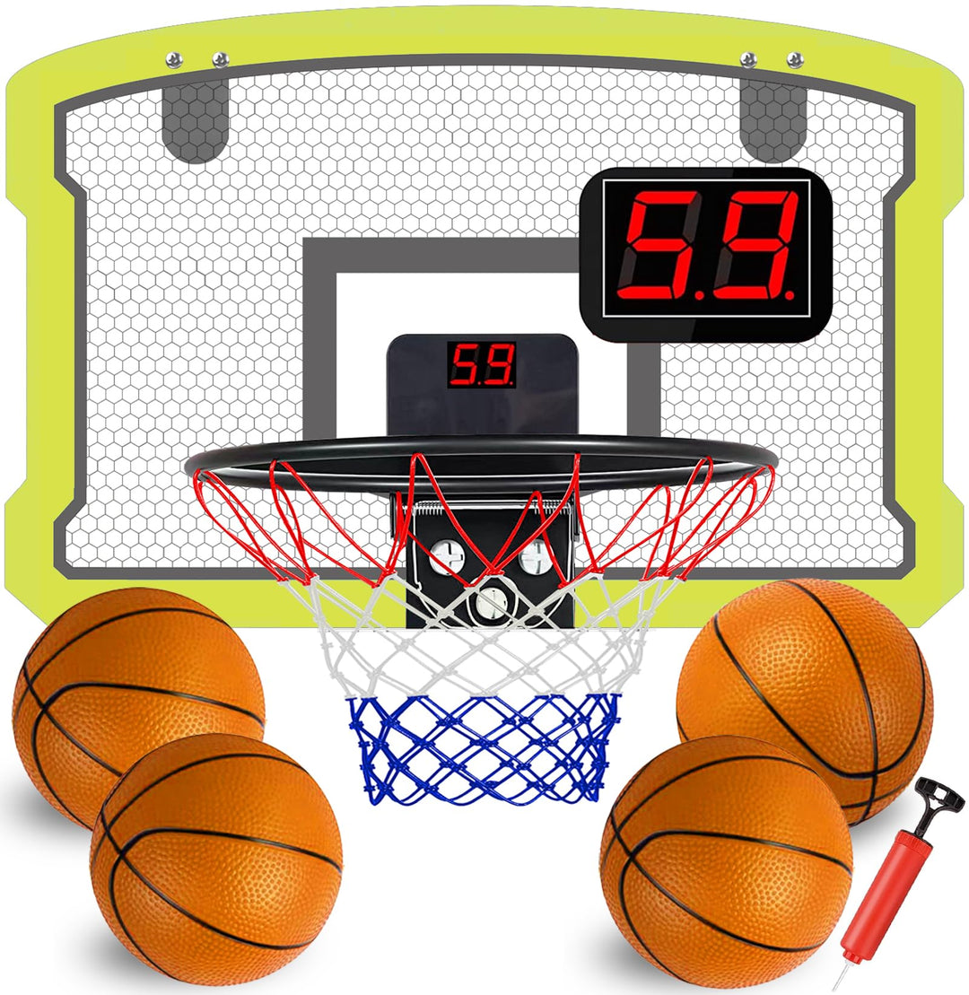 TEUVO Mini Basketballkorb Indoor, Tür Basketballkorb Kinder für Zimmer & Büro mit 4 Ball & Elektroni