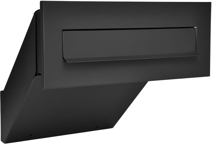 Mauerdurchwurf Briefkasten Schwarz Matt RAL 9017 mit Rahmen Einbaubriefkasten XXL Wandstärke 260–420