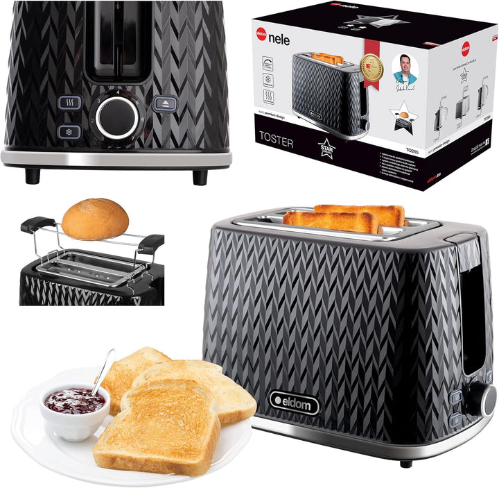 eldom TO265 Nele Toaster | 7 Röststufen | Defrost-Funktion | mit integrierten Brötchenaufsatz | Krüm