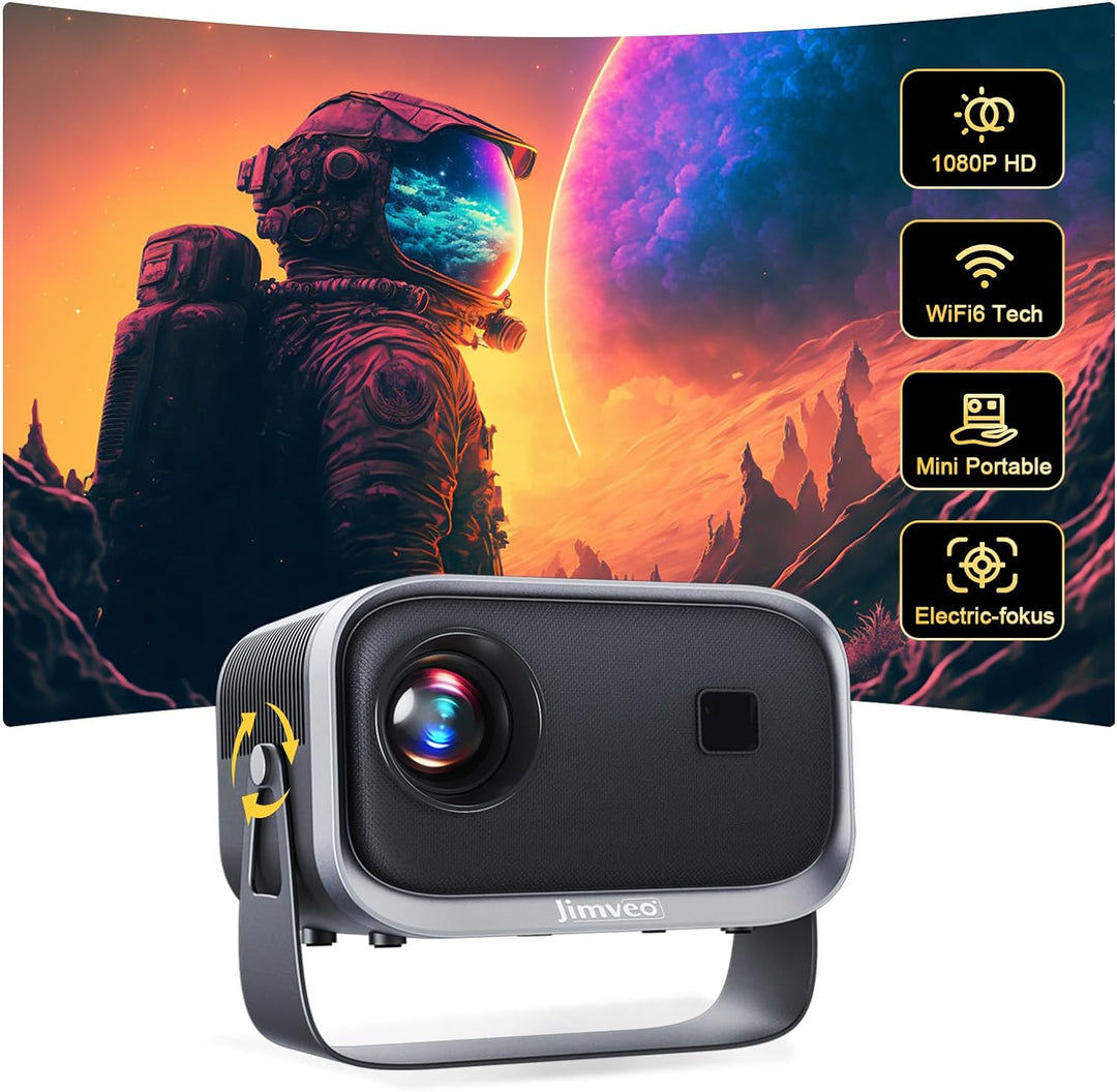 Beamer【Elektrischer Fokus/Trapezkorrektur】±360° Rotating Mini Beamer 1080P Full HD 12000L WiFi6 Blue