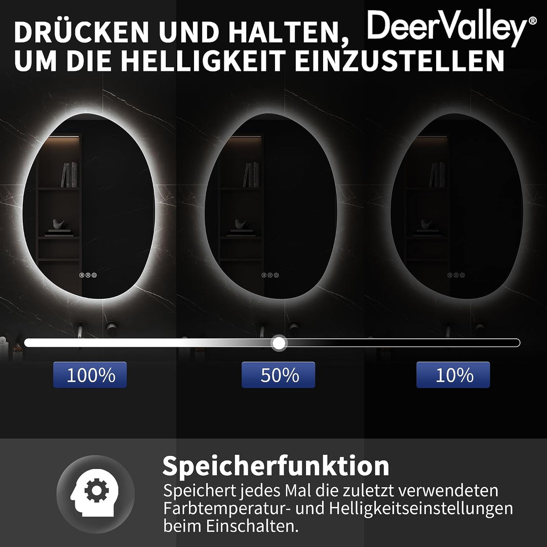 DeerValley Badezimmer Wandspiegel (Silber 70 * 50) Badspiegel mit Beleuchtung 50 x 70 cm, LED Badezi