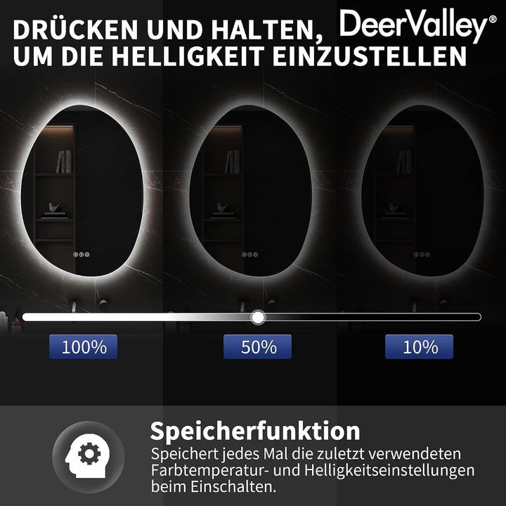 DeerValley Badezimmer Wandspiegel (Silber 70 * 50) Badspiegel mit Beleuchtung 50 x 70 cm, LED Badezi