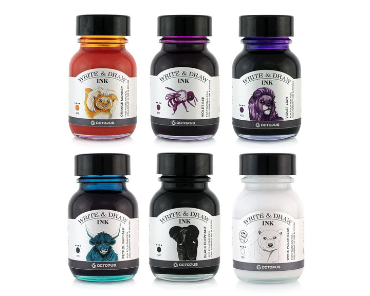 Octopus Write and Draw Ink Set BASIC MIX, wasserfeste Tinte zum Schreiben und Zeichnen, Kalligraphie