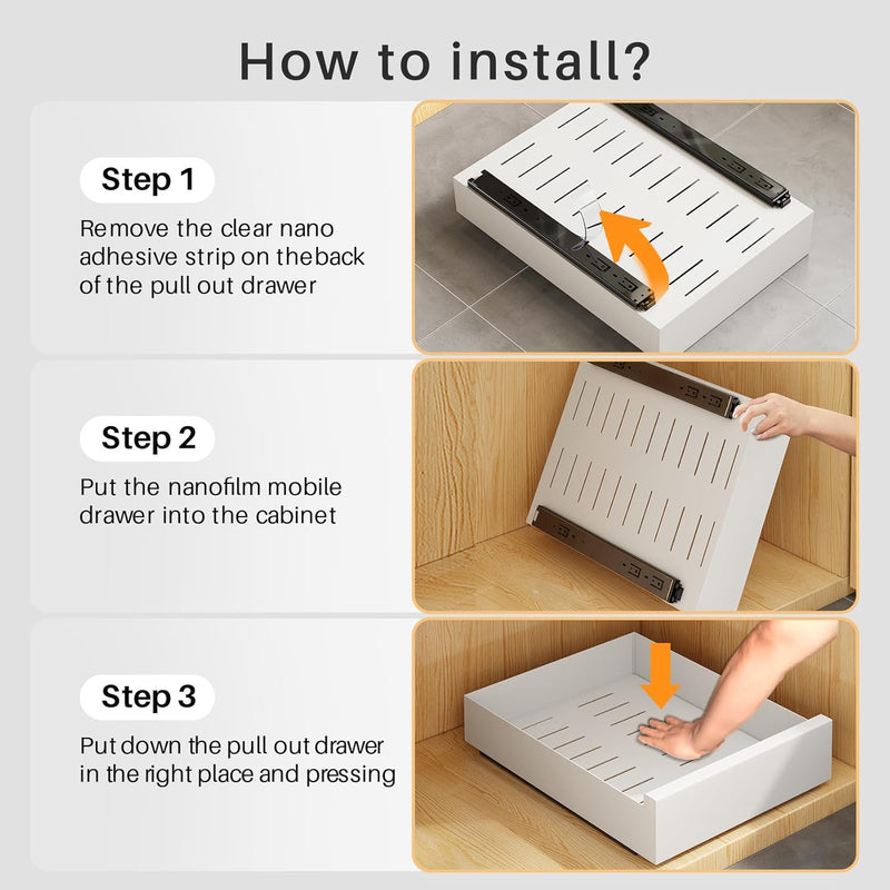 SAYZH Telescopic Drawer, Extendable Pull Out Cabinet Organiser, Metal Slide Out Drawer Storage Shelv