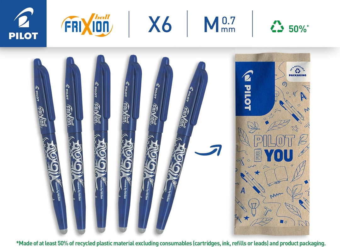 Pilot FriXion Ball, Radierbarer Tintenroller, Blau, 6 Stück (1er Pack) Blau 6 stück (1er Pack), Blau