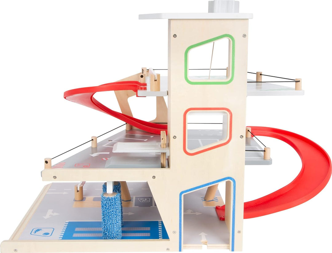 small foot Parkhaus Premium, über 3 Ebenen mit Rampe, Parkhaus für Kinder aus Holz, Rollenspielzeug,