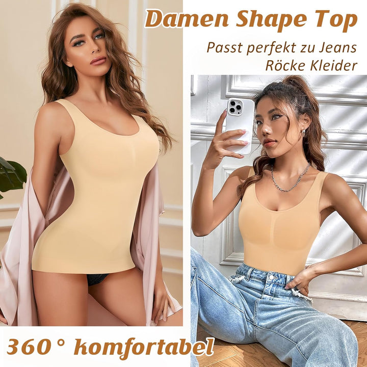 YARRCO Damen Shape Unterhemd Formende Tops Nahtlos Hemdchen L Beige+Beige-Weite Träger, L Beige+Beig