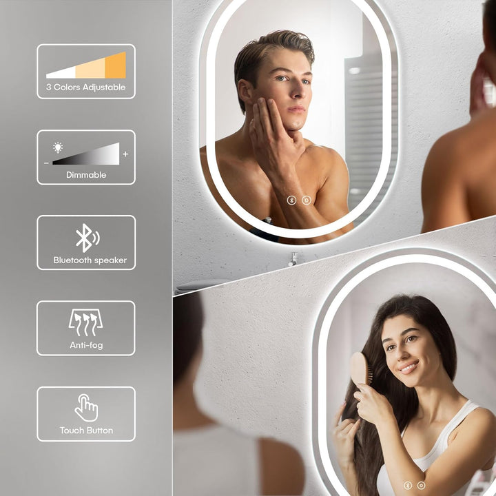 Dripex Badspiegel mit Beleuchtung Led Spiegel mit Bluetooth-Lautsprecher und Touch-Schalter, Dimmbar