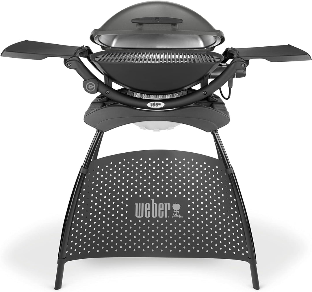 Weber Q2400 Elektrogrill, 55 x 39 cm, mit Standfuss & ausklappbaren Seitentischen, Dunkelgrau (55020