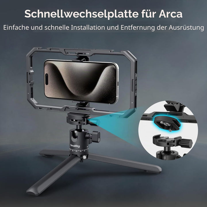 SMALLRIG Tragbares Mini-Tischstativ, Kompaktes Kleines Tischstativ aus Aluminiumlegierung mit 360°-K